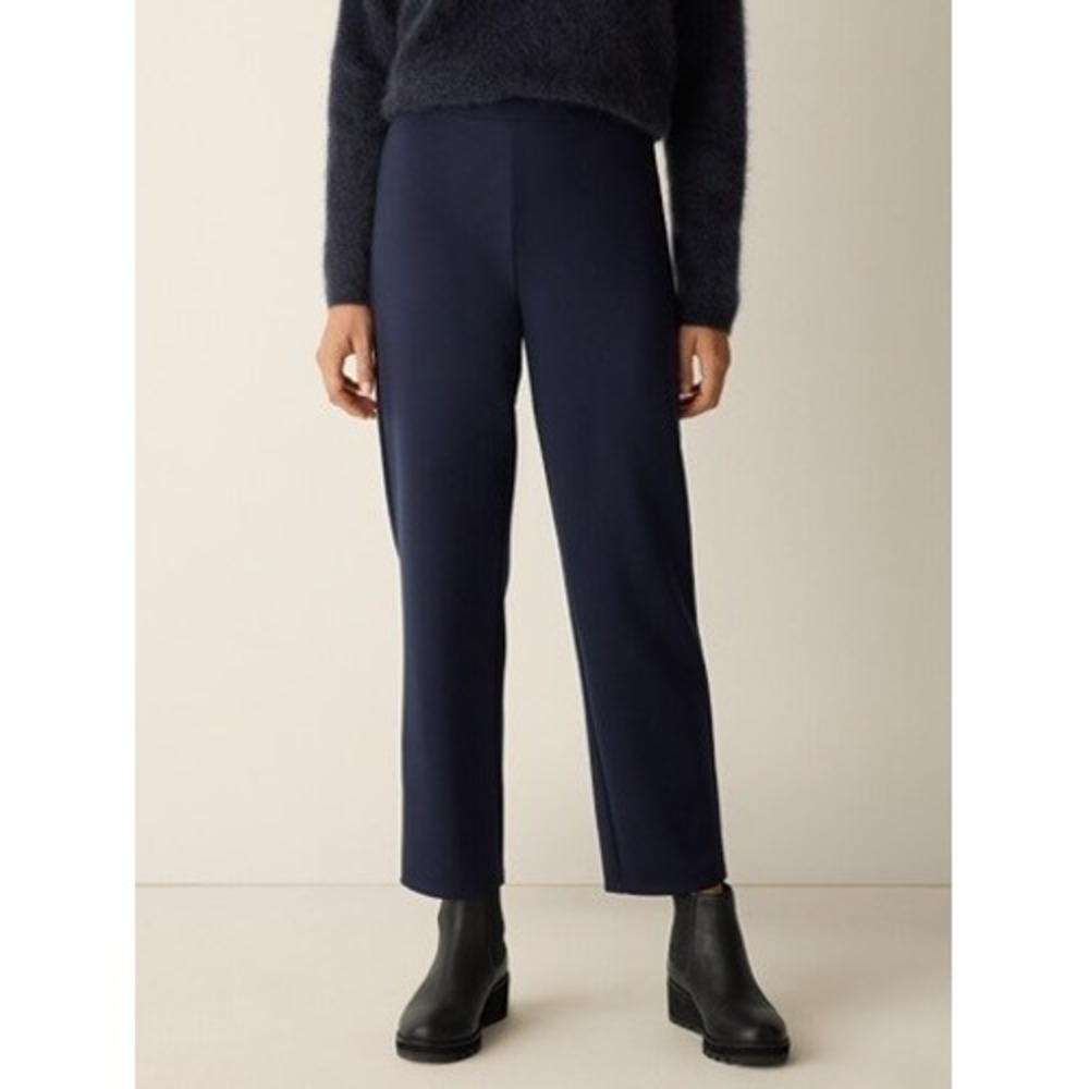 Eileen Fisher Navy Blue Tencel Lyocell Pull On Stretch Straight Leg Pants Medium